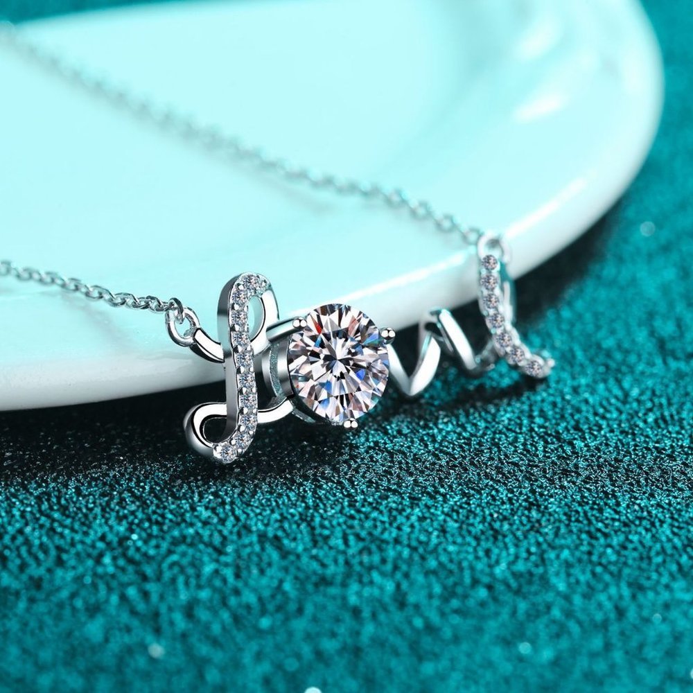 Certified 1ct. t.w. Diamond Moissanite Love Necklace NEW - Picture 4 of 9